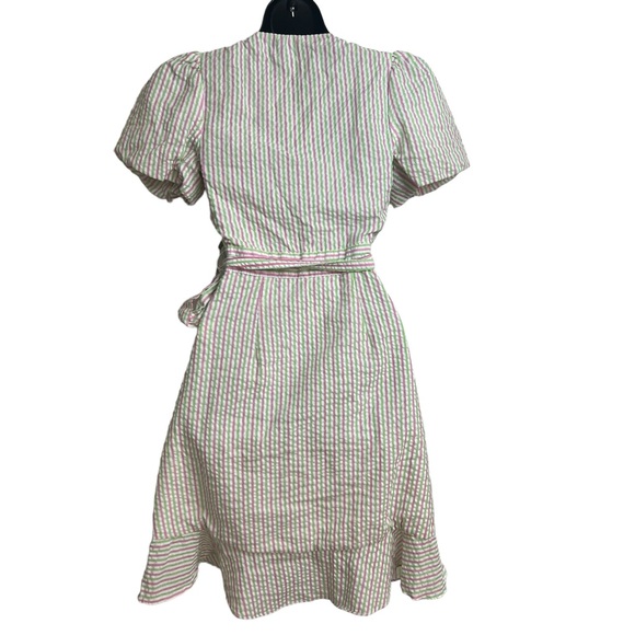 DRAPER JAMES SEERSUCKER TRUE WRAP BOHO ROMANTIC FRILLY ABOVE THE KNEE DRESS. XS - Picture 2 of 8